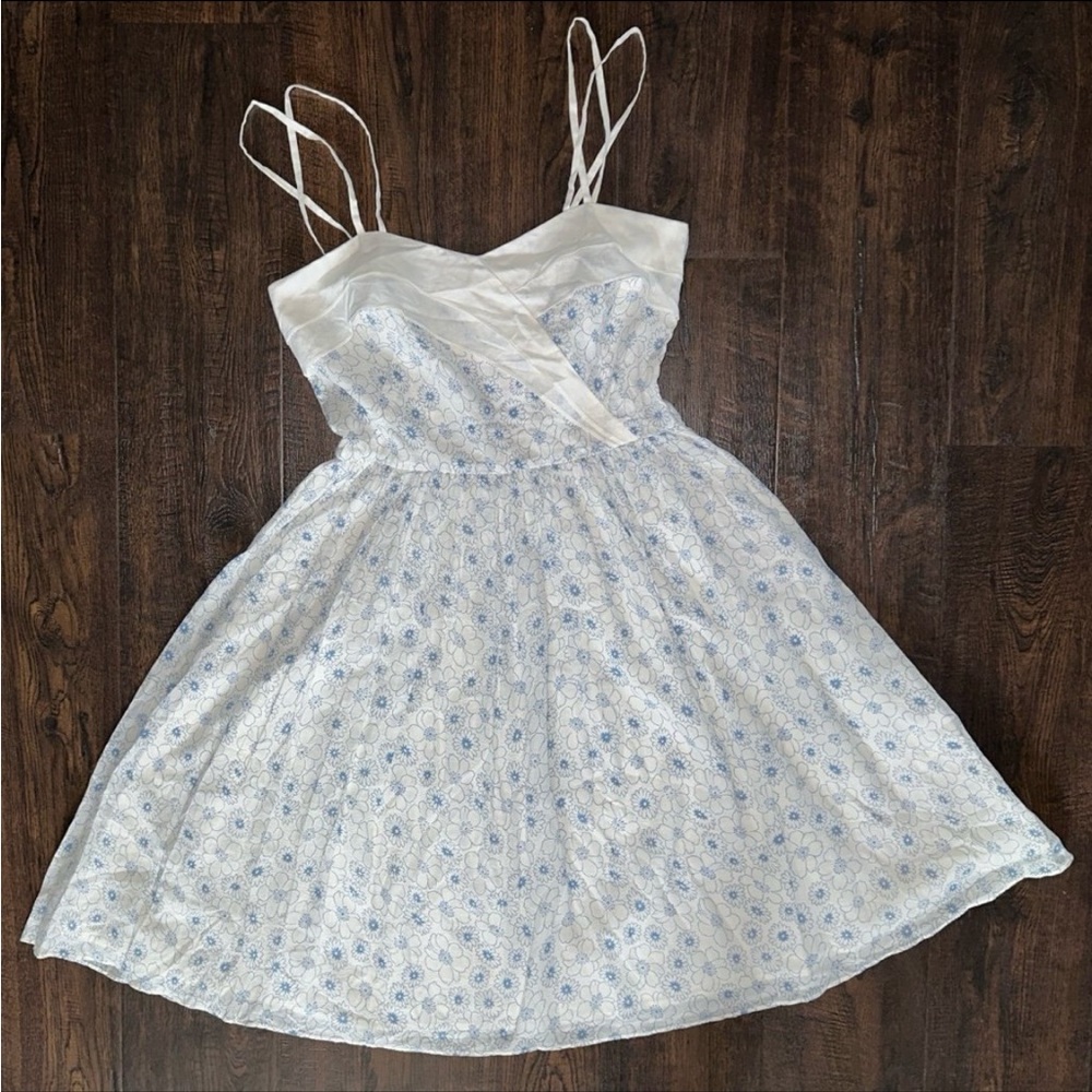 Anthropologie Girls From Savoy Charming White and Blue Floral Cotton Dress NWT